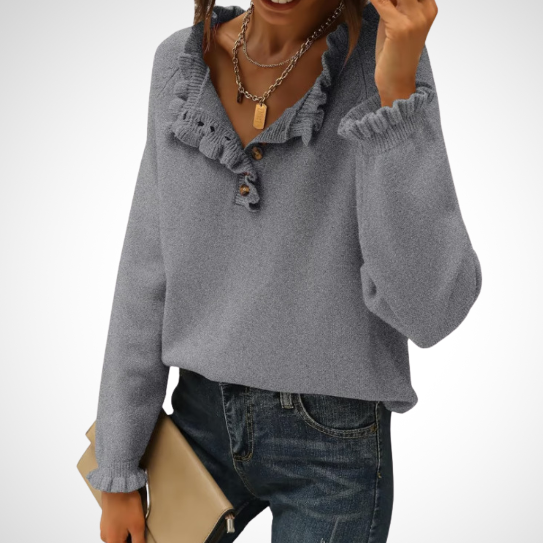 Vilora™  - Chic Long Sleeve Pullover Half Button Sweater