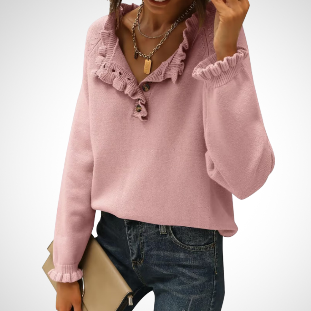 Vilora™  - Chic Long Sleeve Pullover Half Button Sweater