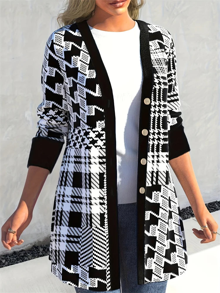 Vilora™ - Sleek Geo-Print Cardigan