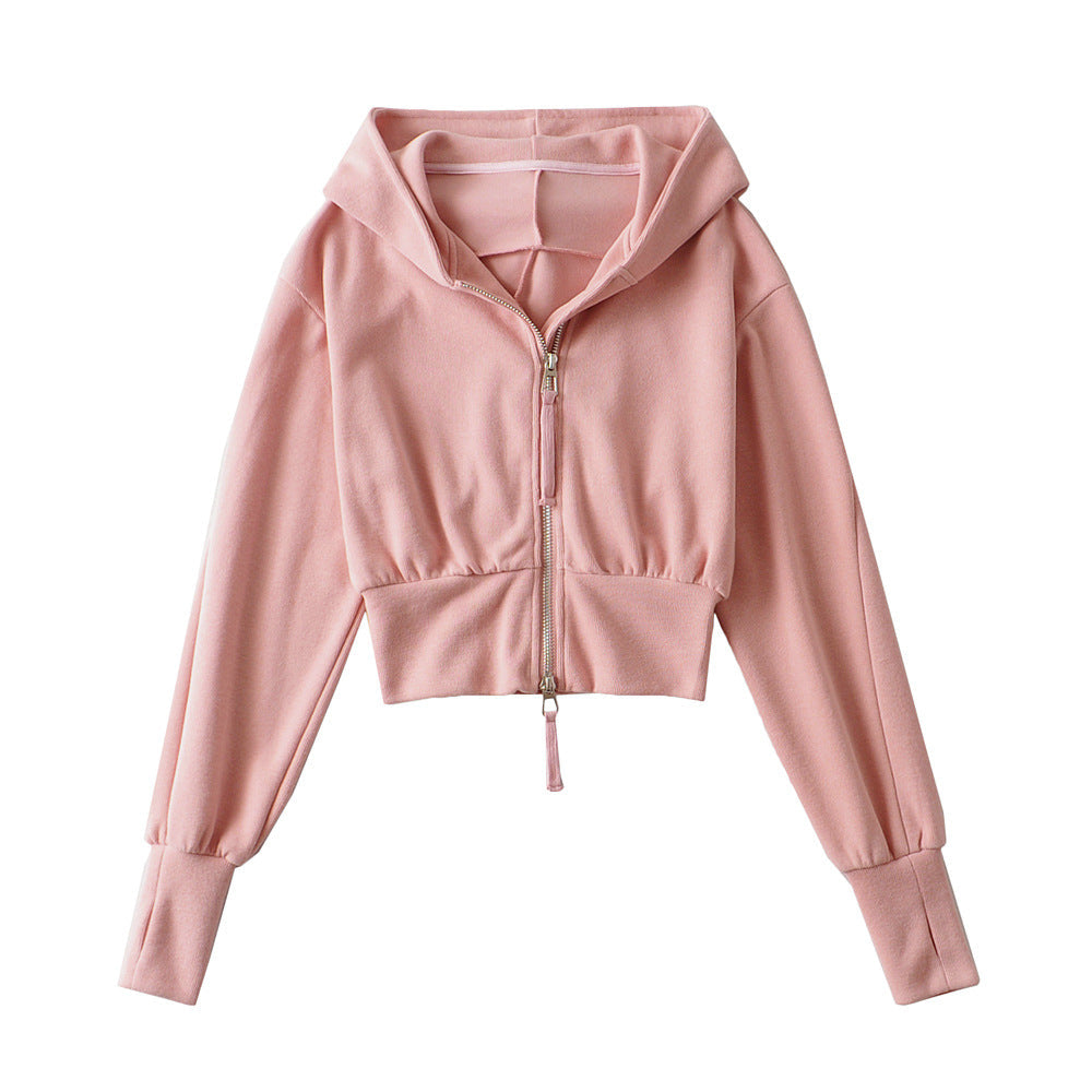 Vilora™  - Chic Cropped Hooded Zipper Workout Jacket