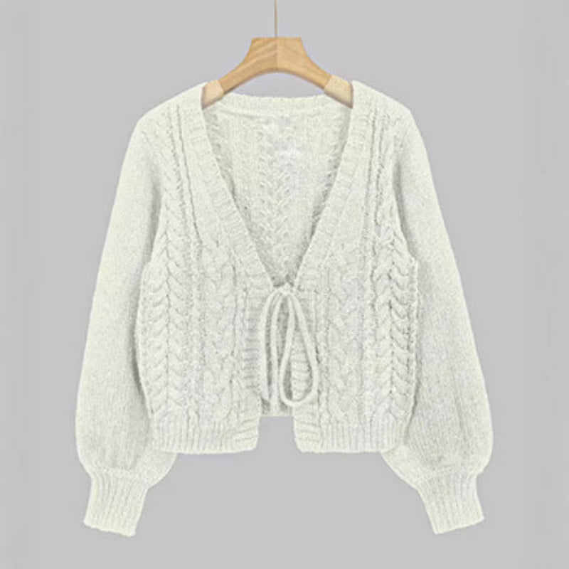 Vilora™  – Cozy Vintage Chunky Tie-Front Long Sleeve Cardigan