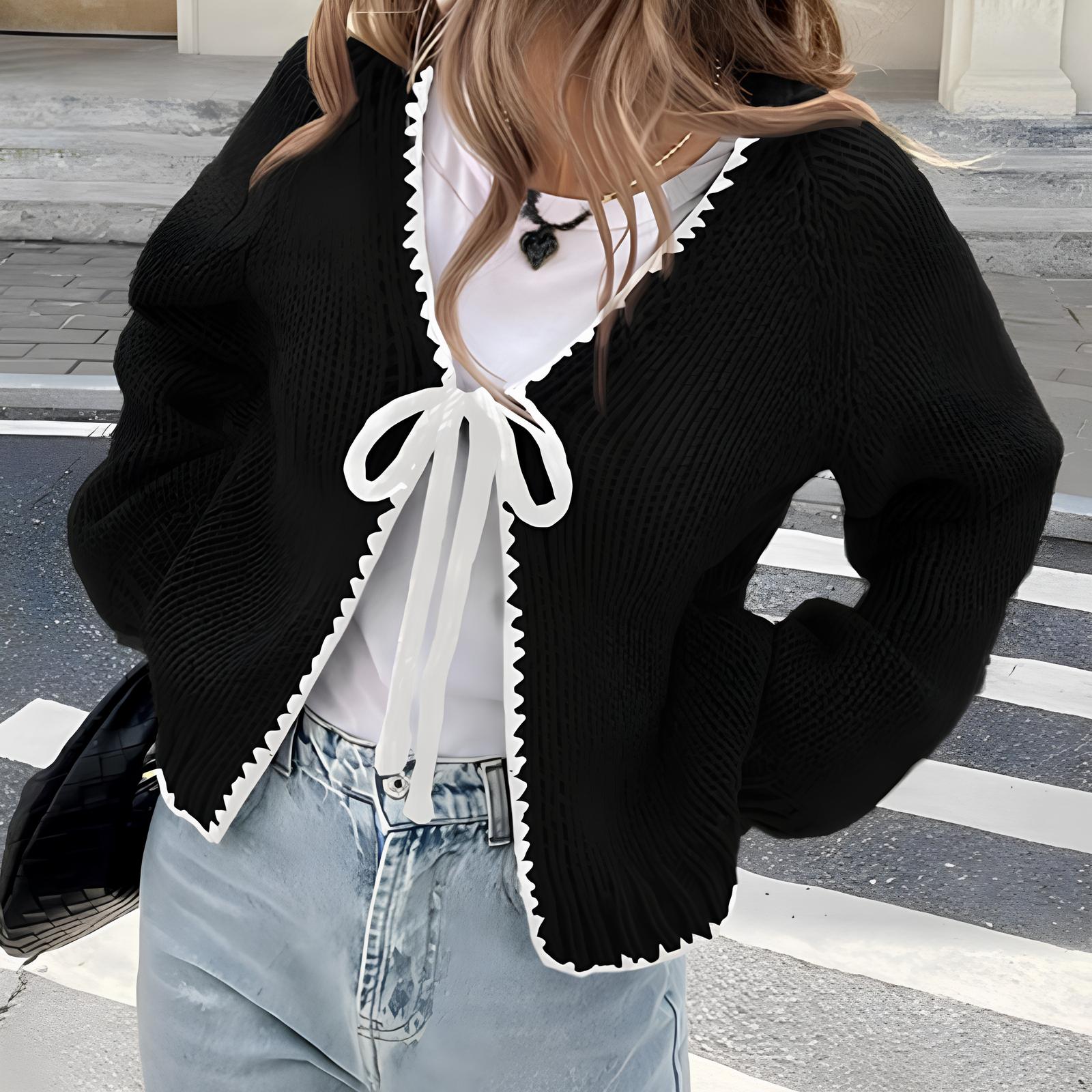 Vilora™  - Chic Long Sleeve Open Front Ribbon Cardigan
