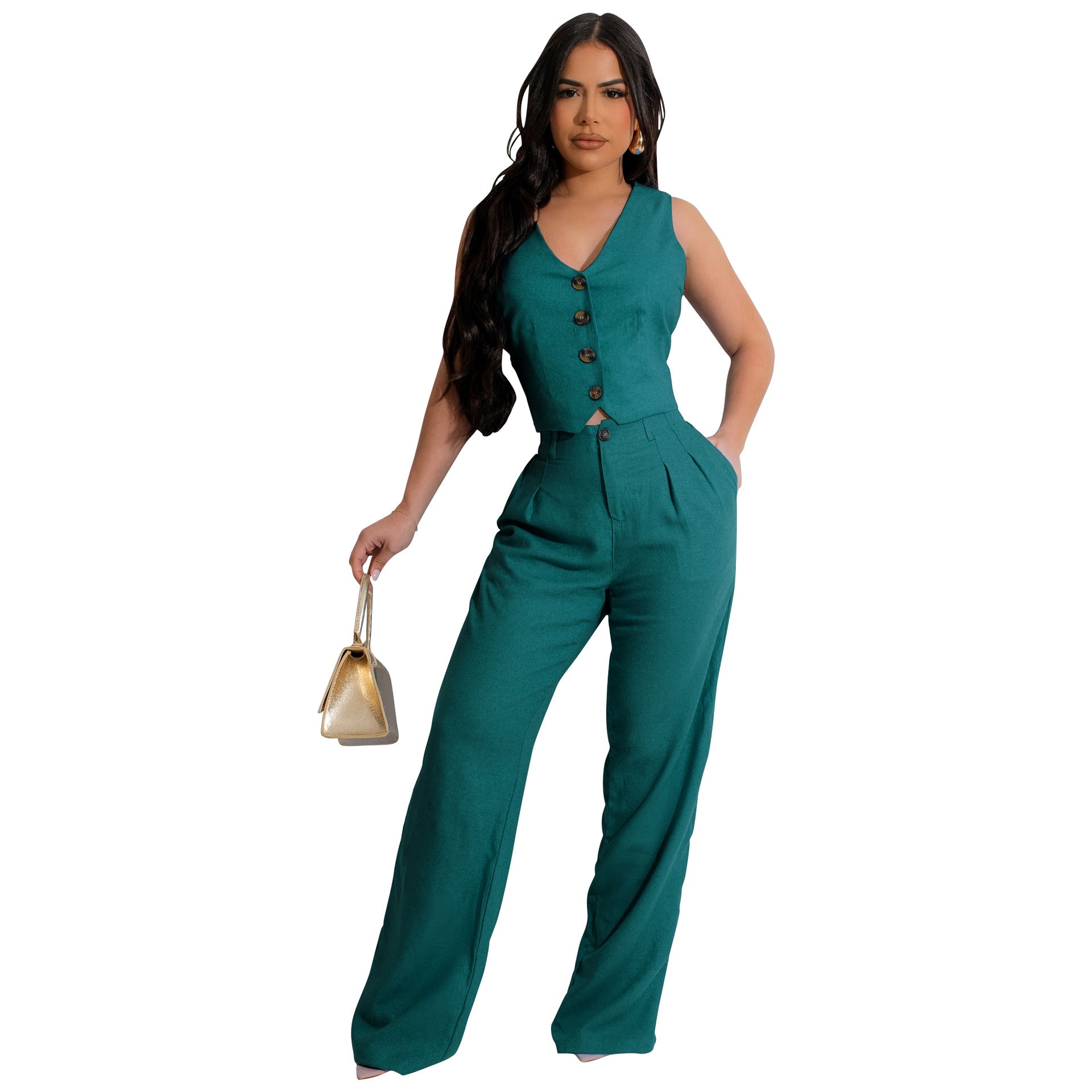 Vilora™  - Elegant V-Neck Crop Tank and High Waist Pants Set