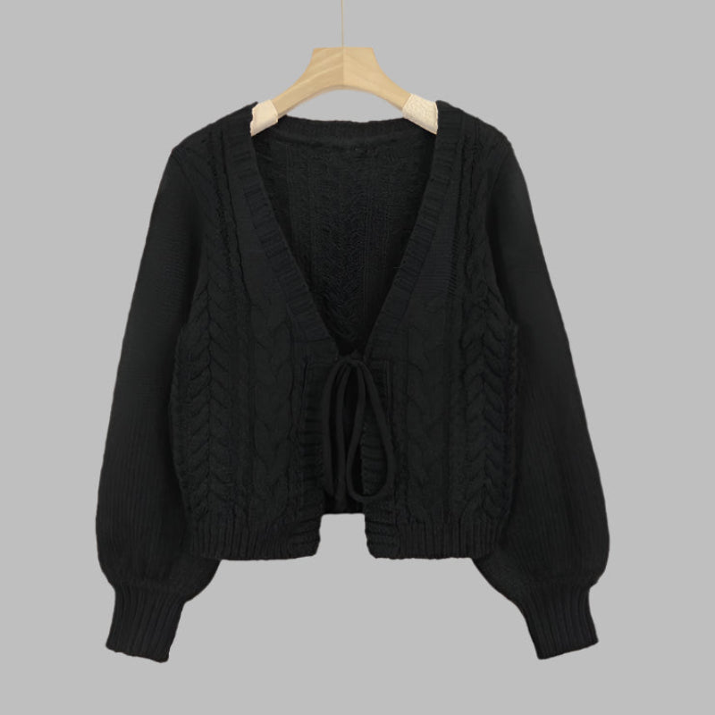 Vilora™  – Cozy Vintage Chunky Tie-Front Long Sleeve Cardigan