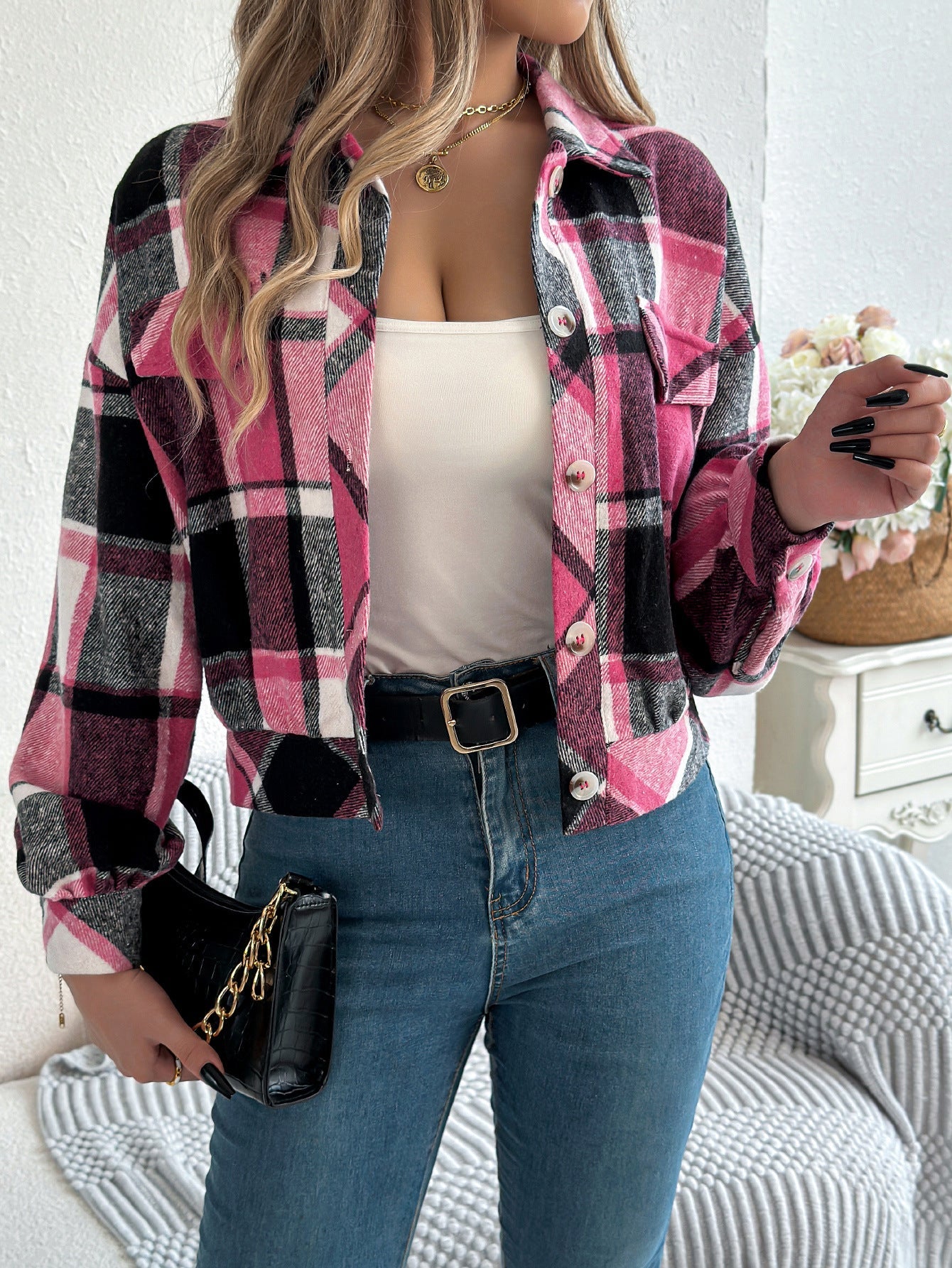 Vilora™  - Casual Plaid Button Front Long Sleeve Jacket