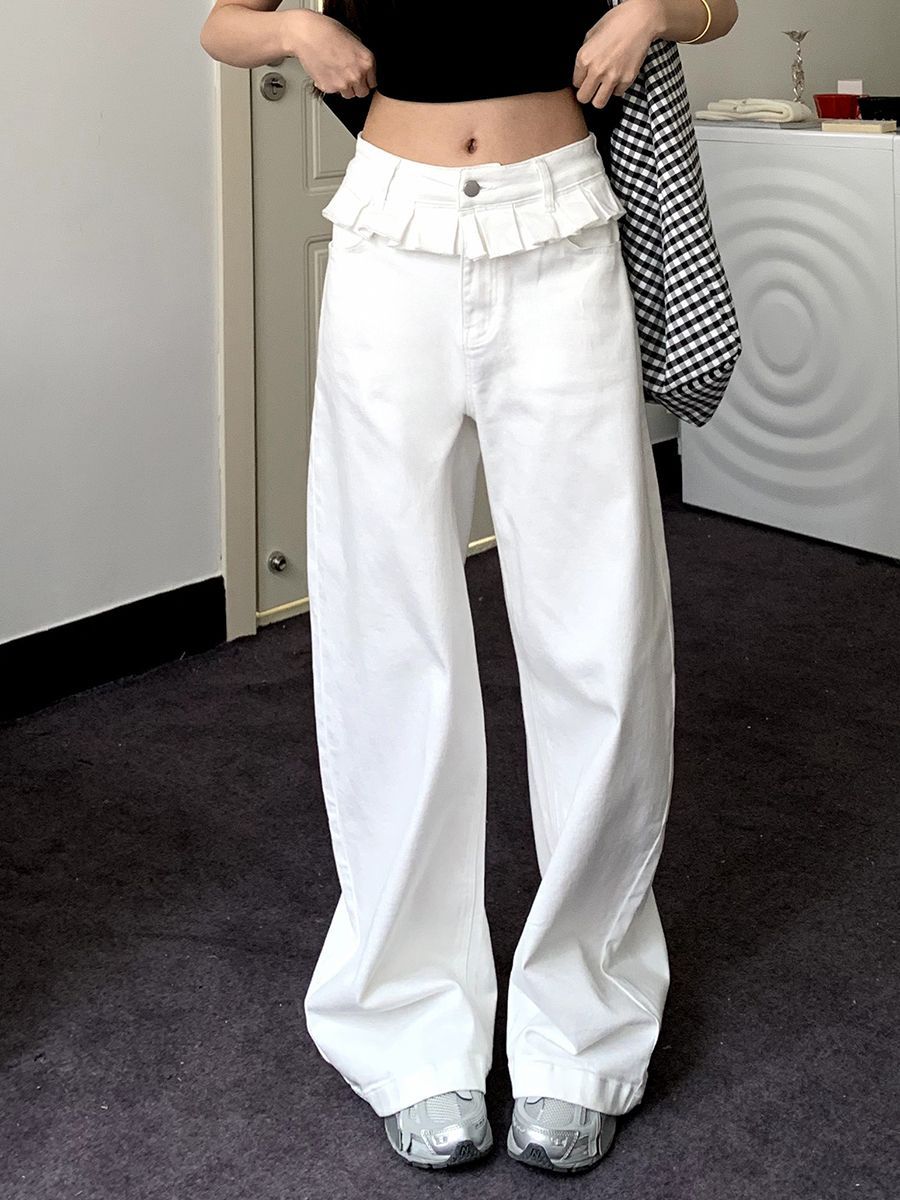 Vilora™  – Elegant Lace-Trimmed Wide-Leg Jeans