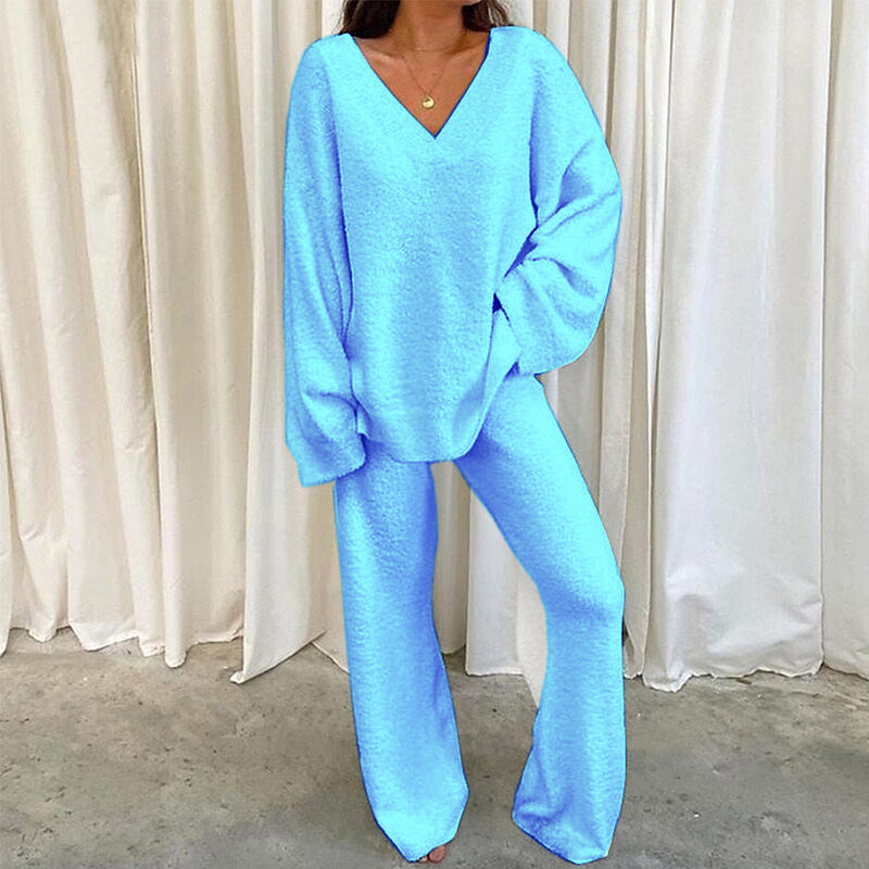 Vilora™  - Chic V-Neck Top and Wide Leg Pants Set