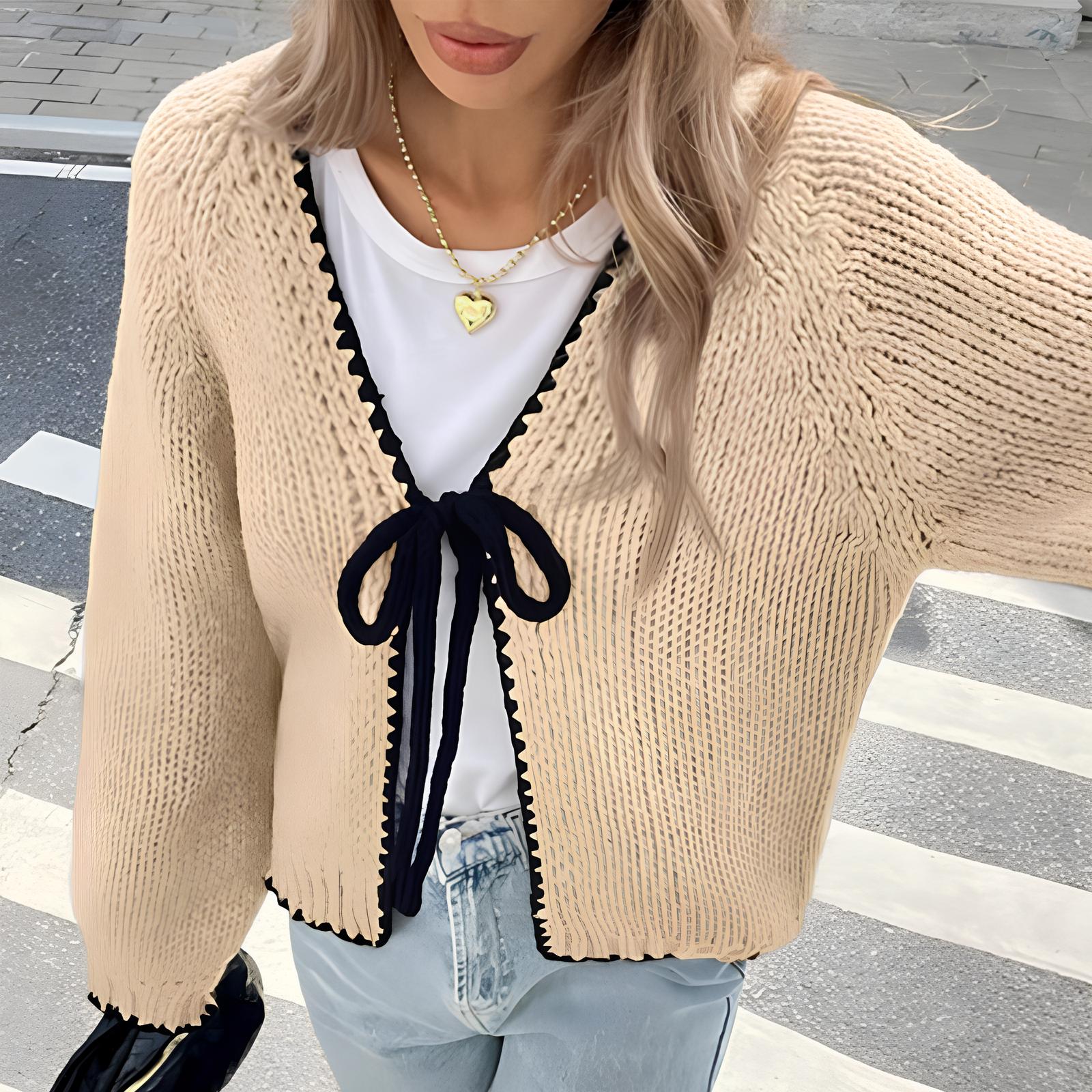 Vilora™  - Chic Long Sleeve Open Front Ribbon Cardigan