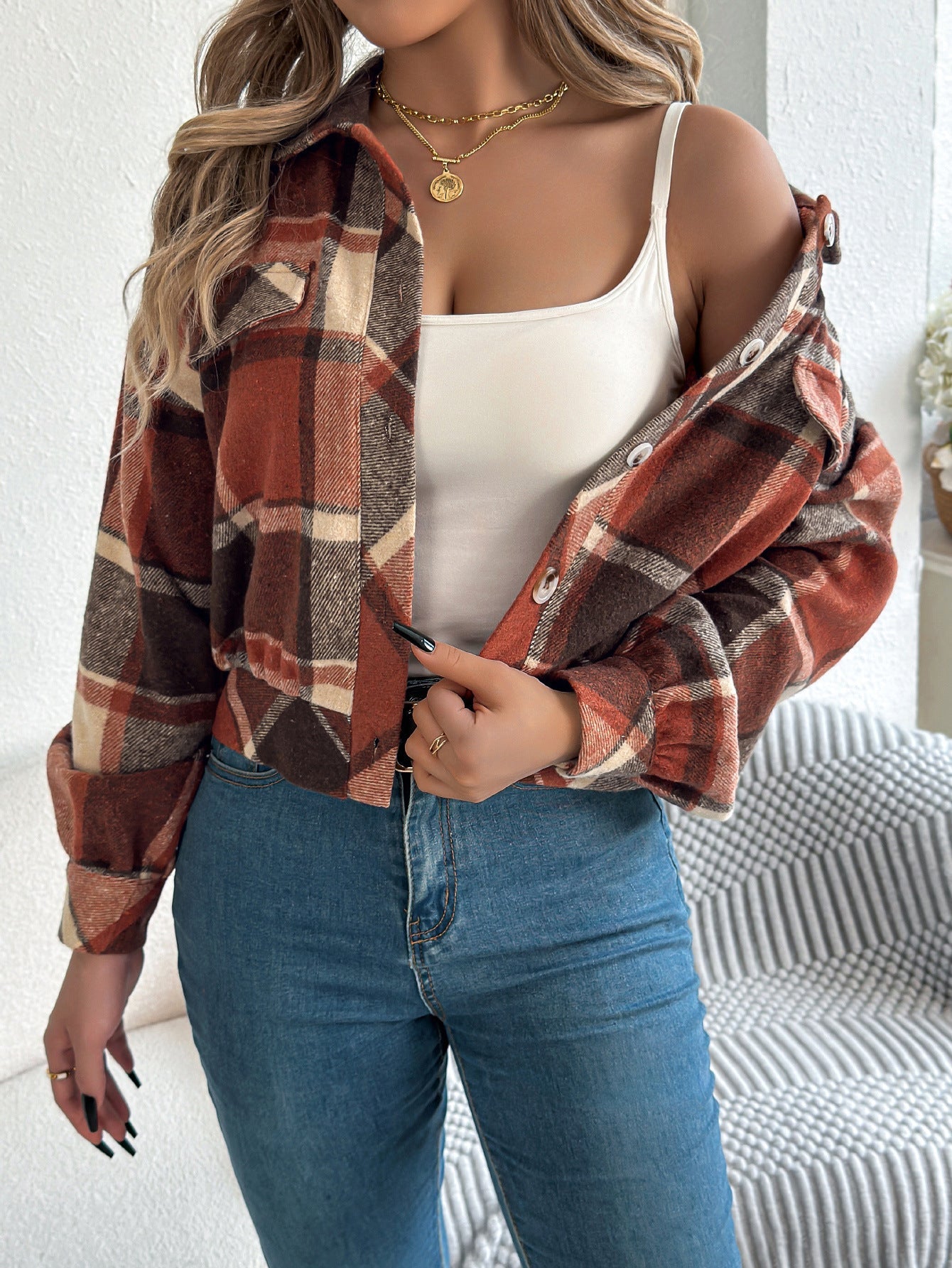 Vilora™  - Casual Plaid Button Front Long Sleeve Jacket