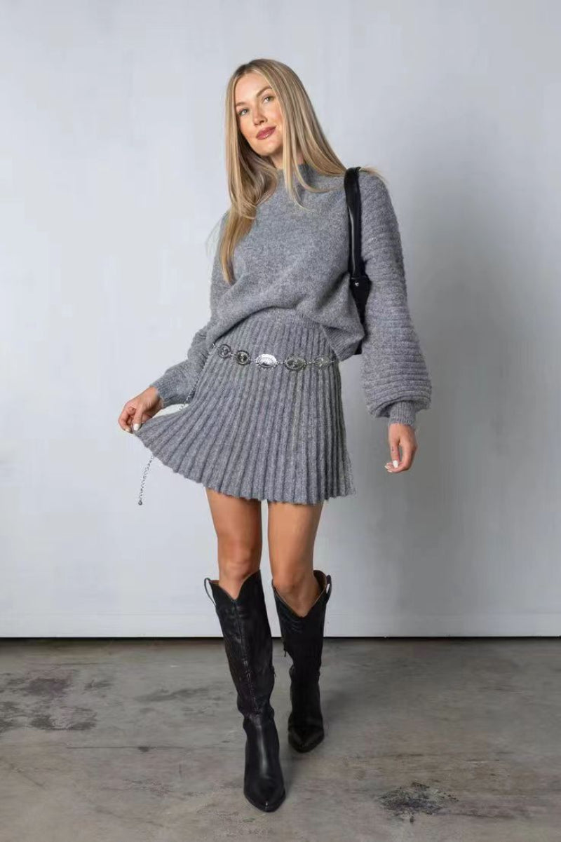 Vilora™  - Chic Long-Sleeve Sweater and Mini Skirt Set