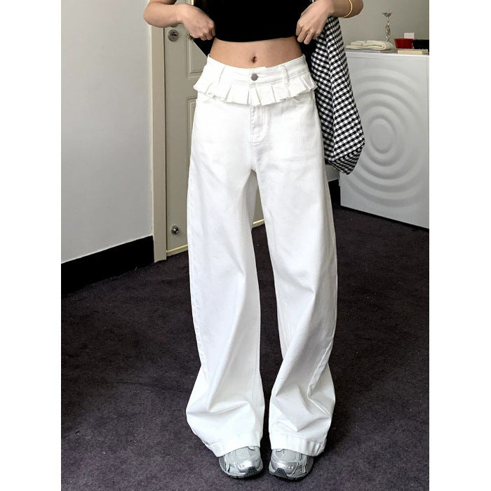 Vilora™  – Elegant Lace-Trimmed Wide-Leg Jeans