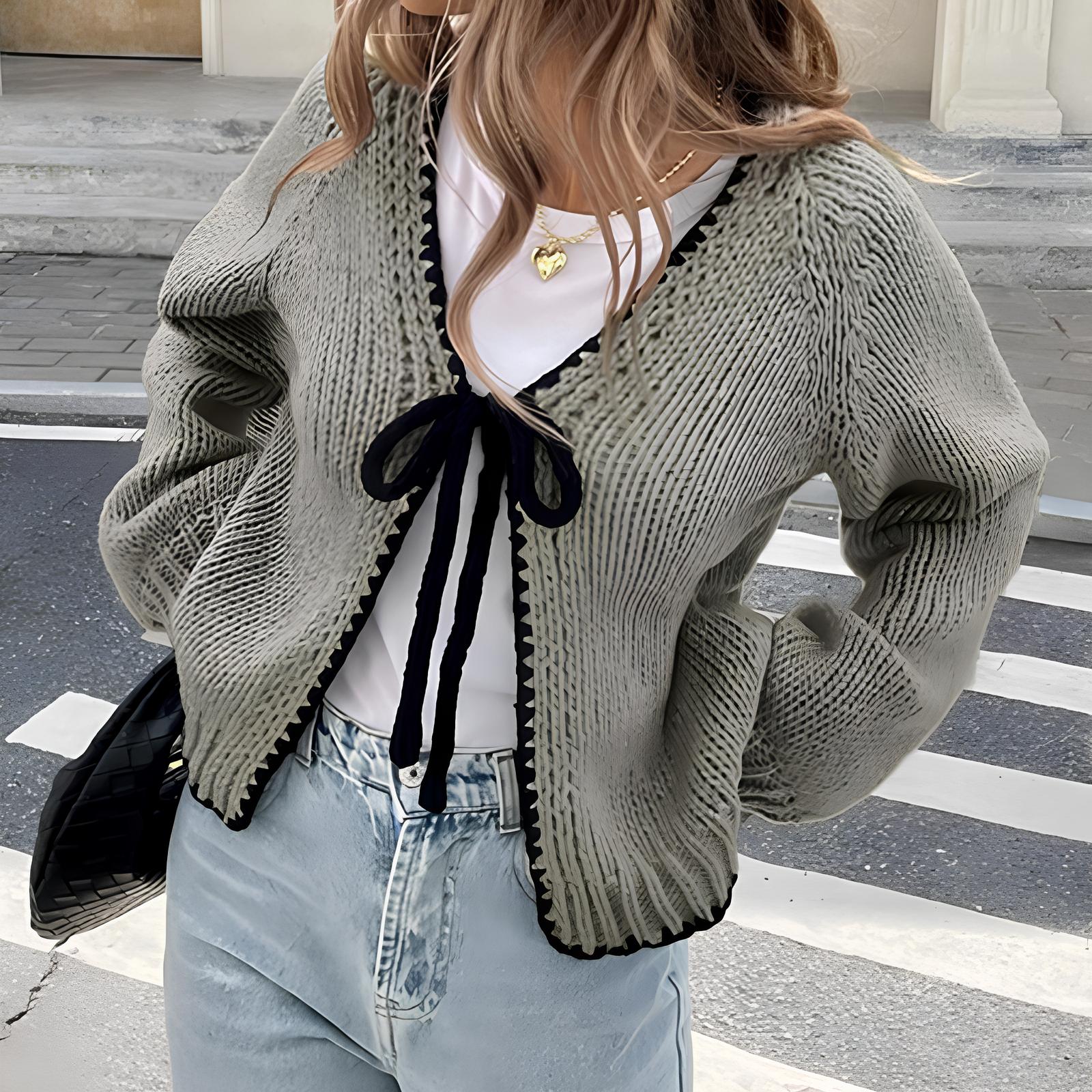 Vilora™  - Chic Long Sleeve Open Front Ribbon Cardigan