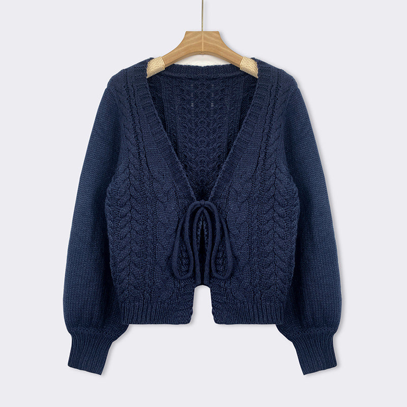 Vilora™  – Cozy Vintage Chunky Tie-Front Long Sleeve Cardigan