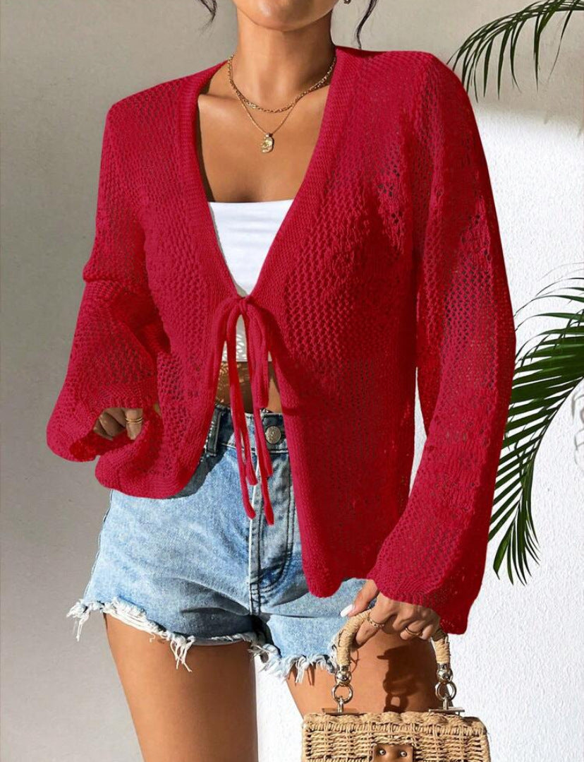 Vilora™ – Elegant Tie Front Long Sleeve Cardigan