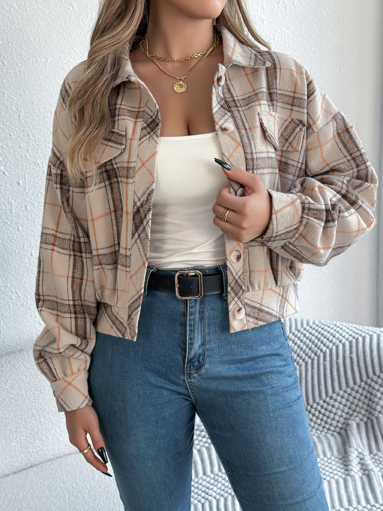 Vilora™  - Casual Plaid Button Front Long Sleeve Jacket