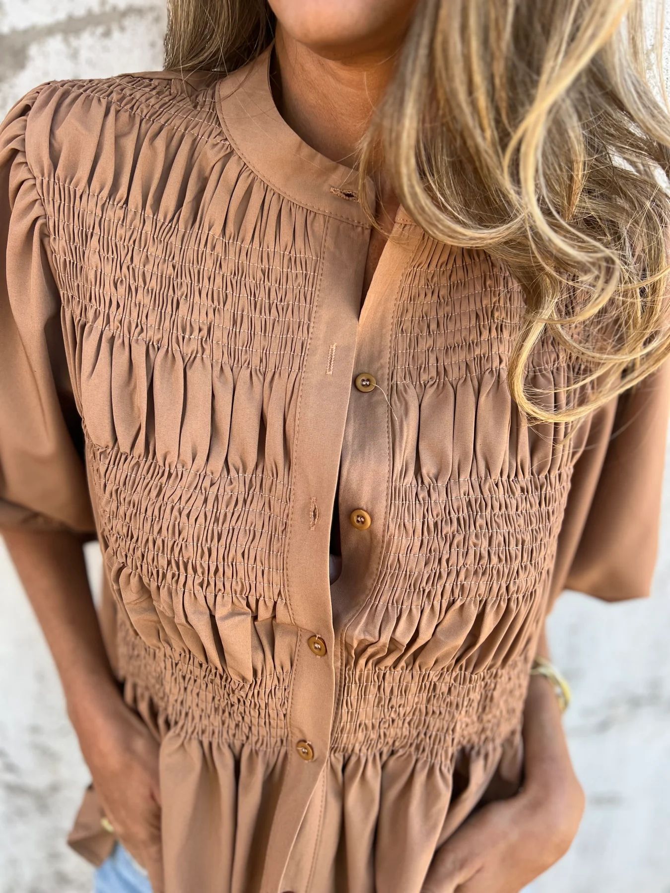Vilora™  - Pleated Button-Up Blouse
