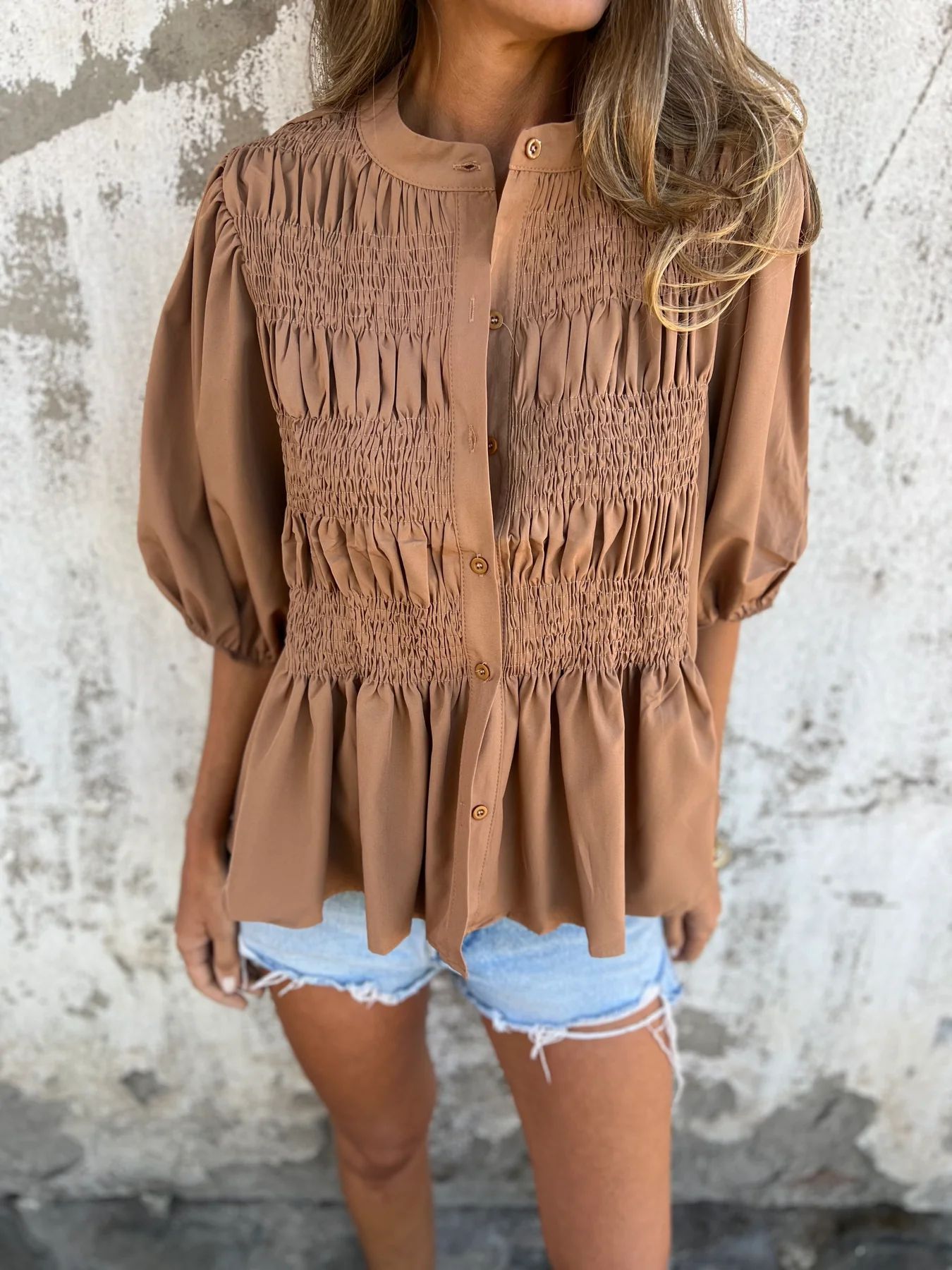 Vilora™  - Pleated Button-Up Blouse