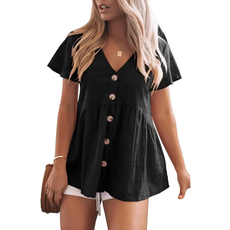 Vilora™  – Casual Cozy V-Neck Peplum Blouse