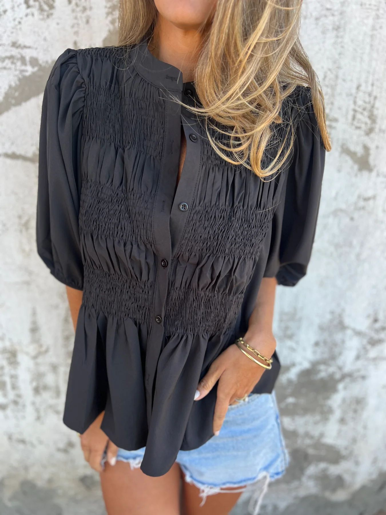 Vilora™  - Pleated Button-Up Blouse