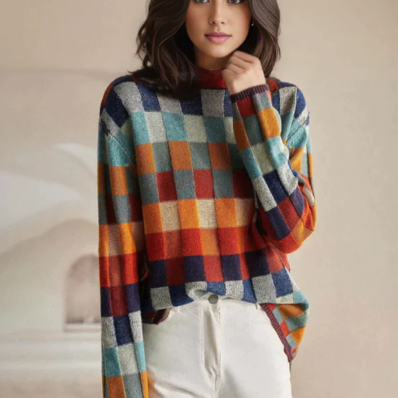 Vilora™  - Retro-Inspired Plaid Sweater